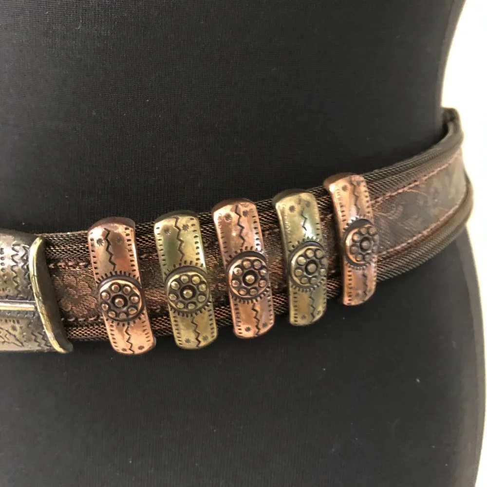 CACHE Dark Leather Bronze embroidery Multi Color METAL HARDWARE 1 1/4